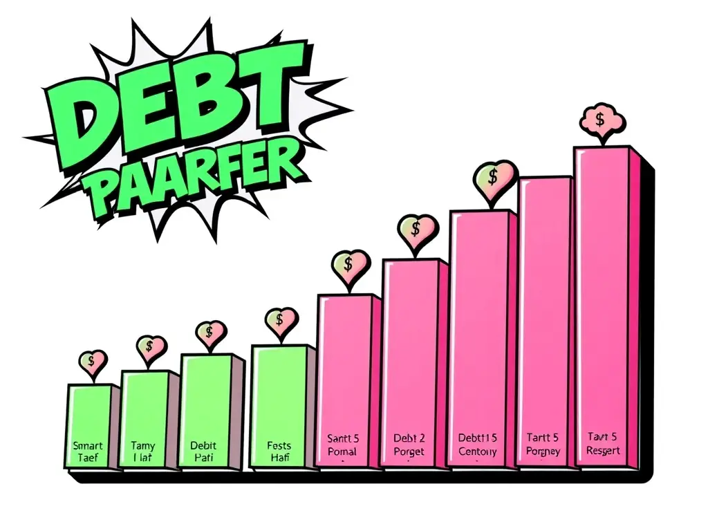 An image of a colorful debt payoff tracker with progress bars and milestone markers, featuring soft pink and green accents, designed to motivate users.
