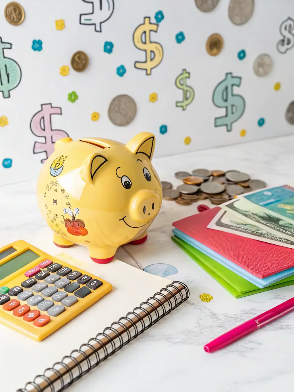 A visual representation of a sinking fund, with labeled jars for different savings goals like vacation, car repair, and holidays, using pastel colors.