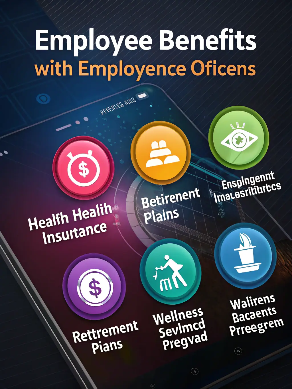 A visual representation of workplace benefits, including health insurance, retirement plans, and paid time off, presented in a modern, clean design.
