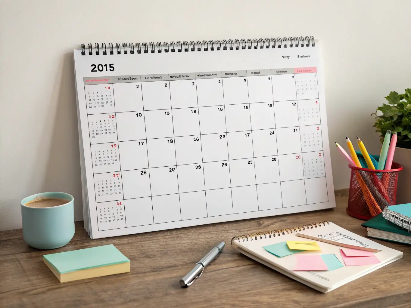 A calendar marked with vacation dates, with icons of travel destinations around it, illustrating the planning and saving required for a memorable vacation.